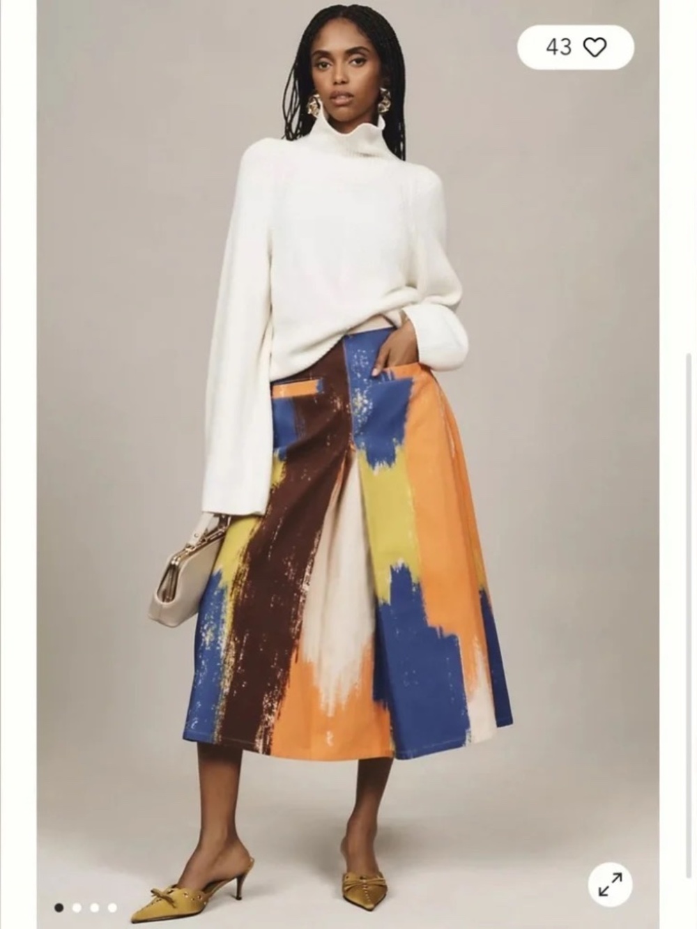 EUC Mehtap Elaidi Brushstroke Printed Denim Midi Skirt size LARGE Anthropologie
